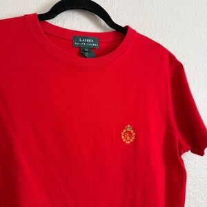 Lauren Ralph Lauren Womens Medium Red Cotton Shirt Crest Prep Old Money Logo